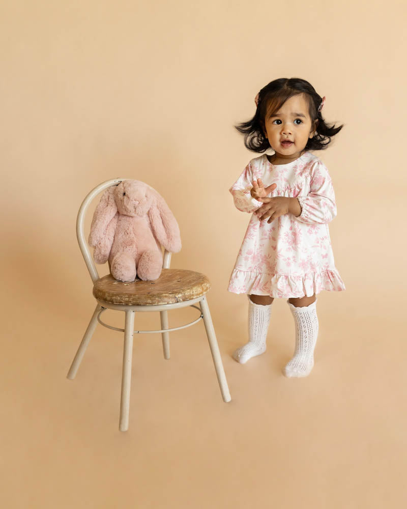 BEBE FERN BIRDS ORGANIC OVERLAY DRESS