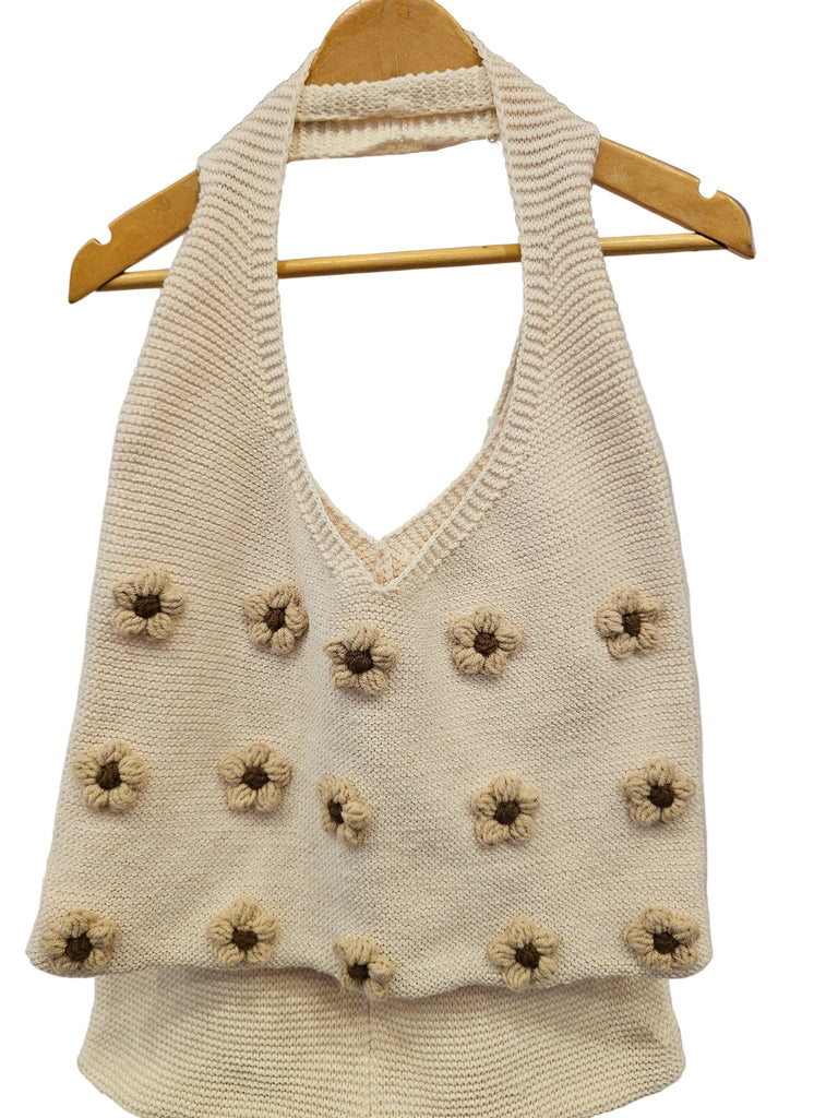 ST Beige/Cream Flower knitted bag