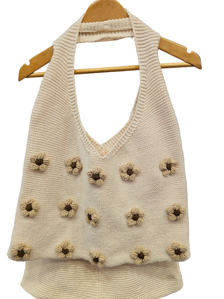 ST Beige/Cream Flower knitted bag