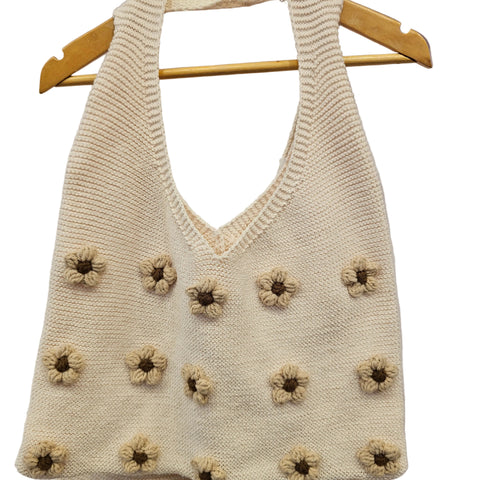 ST Beige/Cream Flower knitted bag