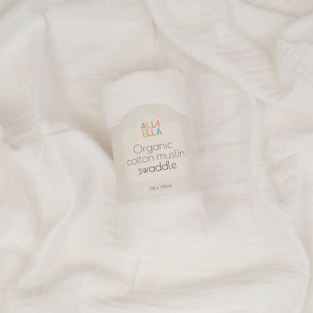 ALL4ELLA Organic Cotton Muslin Swaddle - White
