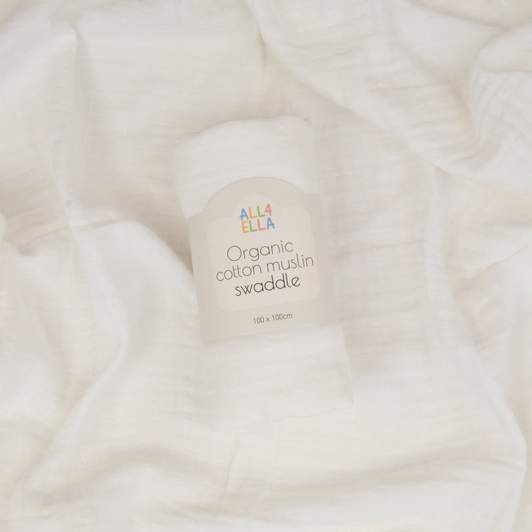 ALL4ELLA Organic Cotton Muslin Swaddle - White