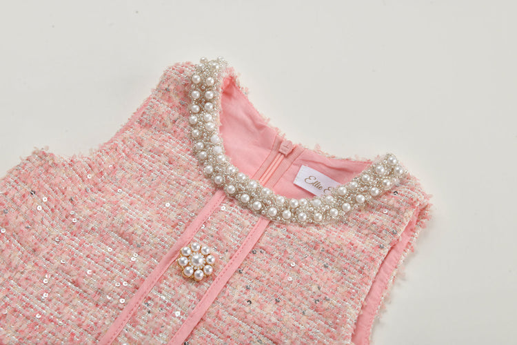 Ellie Ellie Charlotte Pink Boucle Tweed Dress