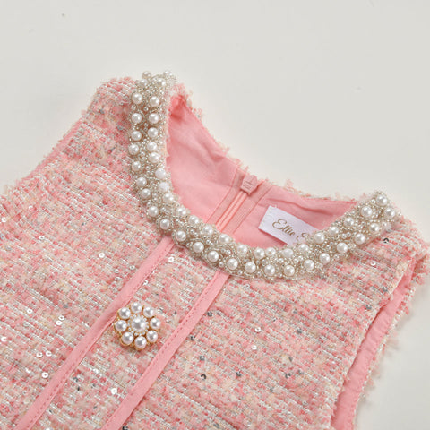Ellie Ellie Charlotte Pink Boucle Tweed Dress