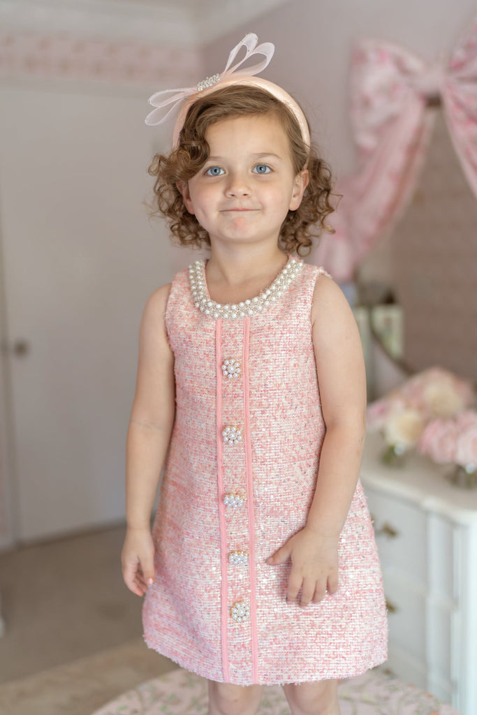 Ellie Ellie Charlotte Pink Boucle Tweed Dress
