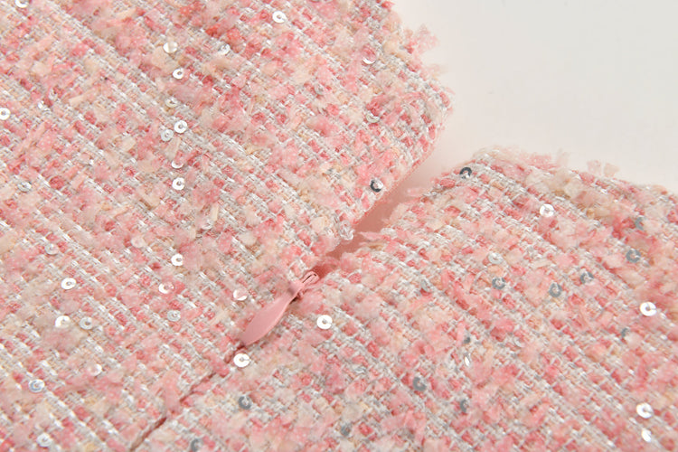 Ellie Ellie Charlotte Pink Boucle Tweed Dress