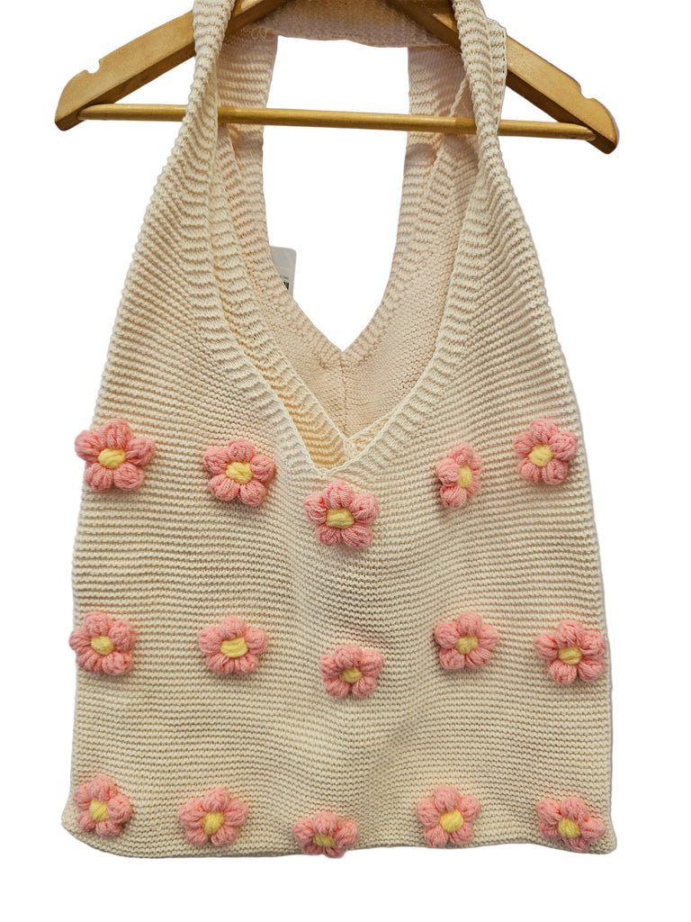 ST Delicate Pink Flower knitted bag