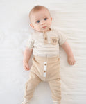 Lummi in Colour Organic Cotton Short Sleeve Bodysuit - Bear & Oat Stripes