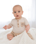 Lummi in Colour Organic Cotton Short Sleeve Bodysuit - Bear & Oat Stripes