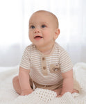Lummi in Colour Organic Cotton Short Sleeve Bodysuit - Bear & Oat Stripes