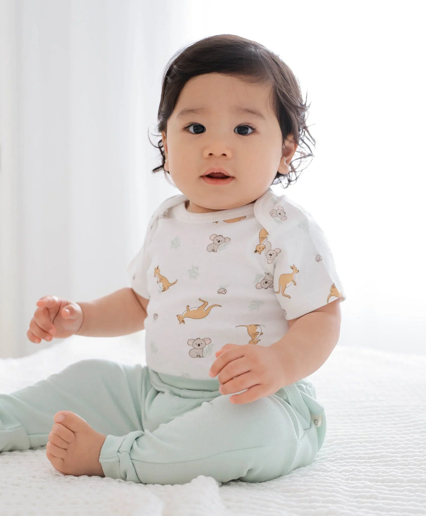 Lummi in Colour ORGANIC COTTON BABY SHORT SLEEVE BODYSUIT - Kangaroo & Koala