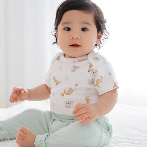 Lummi in Colour ORGANIC COTTON BABY SHORT SLEEVE BODYSUIT - Kangaroo & Koala