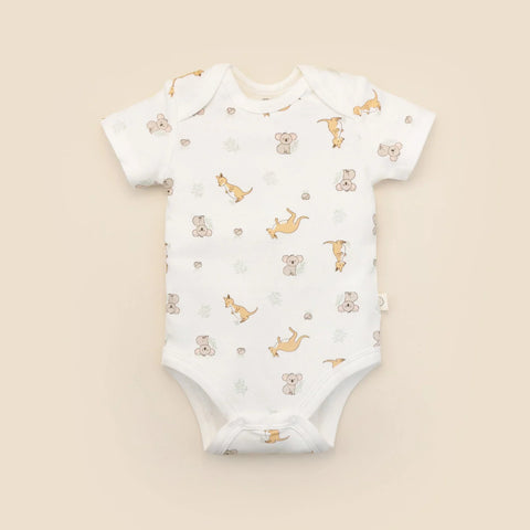 Lummi in Colour ORGANIC COTTON BABY SHORT SLEEVE BODYSUIT - Kangaroo & Koala