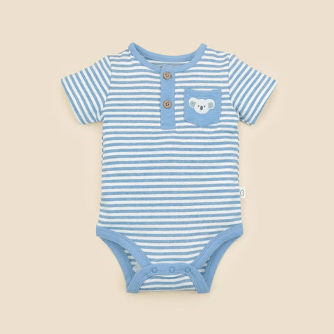 Lummi in Colour Organic Cotton Short Sleeve Bodysuit - Koala & Blue Stripes
