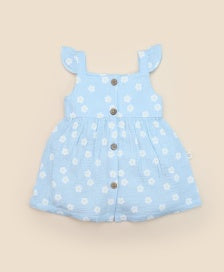 Lummi in Colour ORGANIC COTTON MUSLIN BUTTONED DRESS - DAISY BLUE