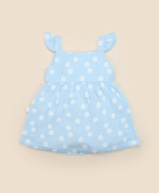 Lummi in Colour ORGANIC COTTON MUSLIN BUTTONED DRESS - DAISY BLUE