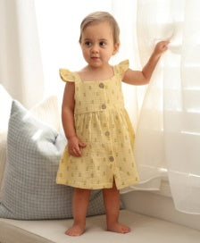 Lummi in Colour ORGANIC COTTON MUSLIN BUTTONED DRESS - LEMONS