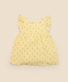 Lummi in Colour ORGANIC COTTON MUSLIN RUFFLE DRESS - LEMONS
