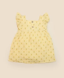 Lummi in Colour ORGANIC COTTON MUSLIN RUFFLE DRESS - LEMONS