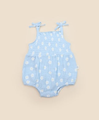 Lummi in Colour ORGANIC COTTON MUSLIN BUBBLE ROMPER - DAISY BLUE