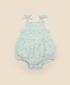 Lummi in Colour ORGANIC COTTON MUSLIN BUBBLE ROMPER - DAISY GREEN