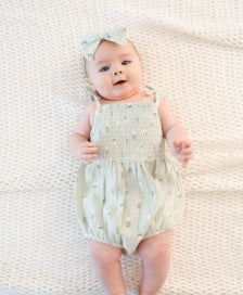 Lummi in Colour ORGANIC COTTON MUSLIN BUBBLE ROMPER - DAISY GREEN