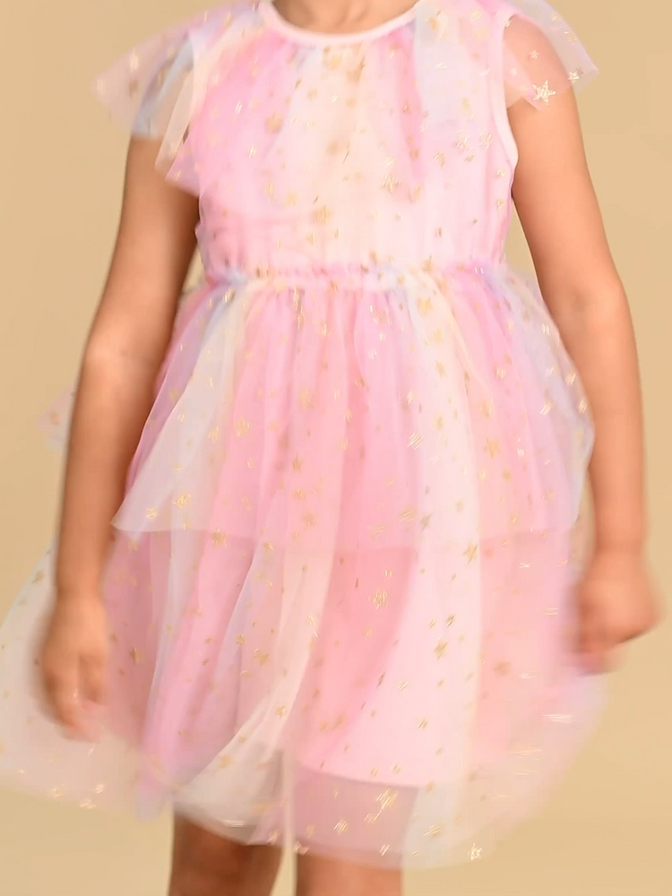 Huxbaby STARRY RAINBOW FRILL TULLE DRESS