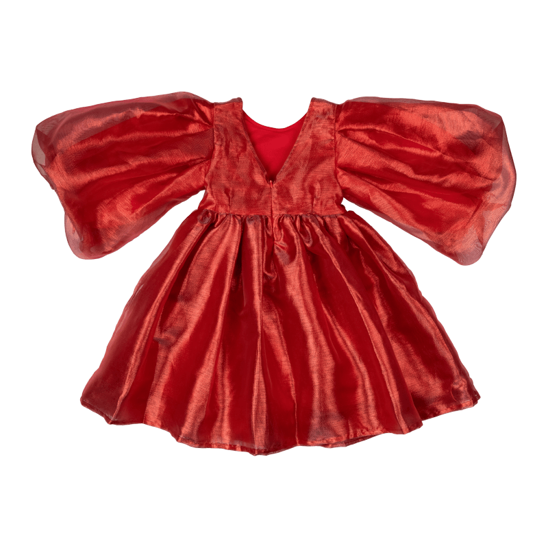 Rock Your Kid Red Metallic Puff Sleeve Dress