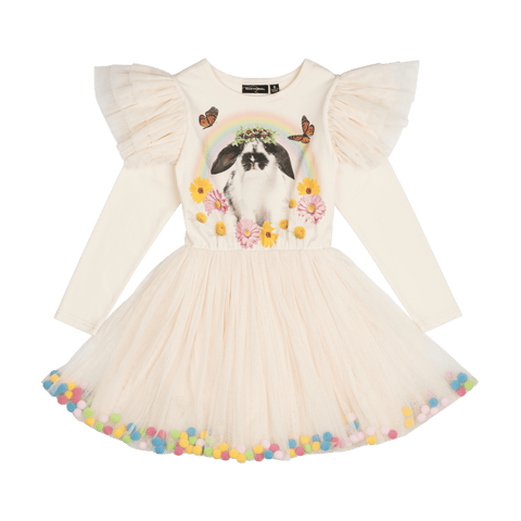 Rock Your Kid Easter Bunny Pom Pom Circus Dress - Cream (Size 2-7)